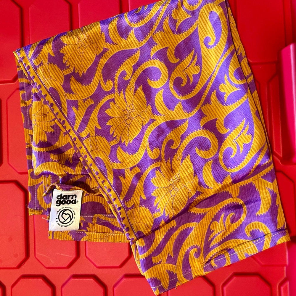 Silk Purple and Gold Patterned 36”square Scarf